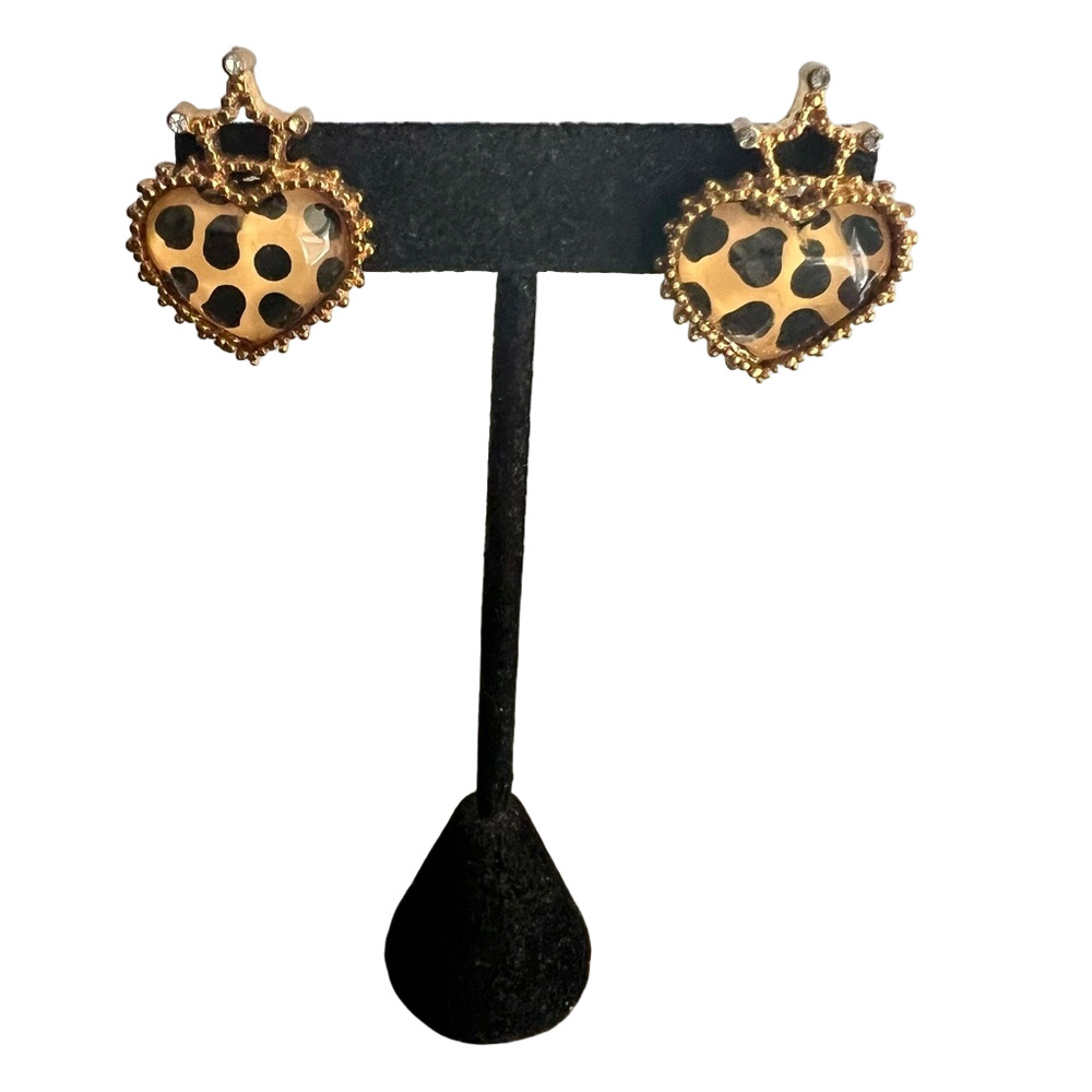🍭6/$30 Leopard print lucite crown heart post earrings